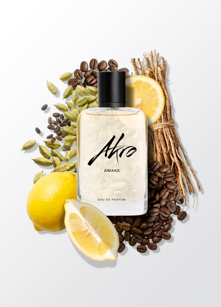AKRO Awake perfume with its coffee-inspired ingredient composition